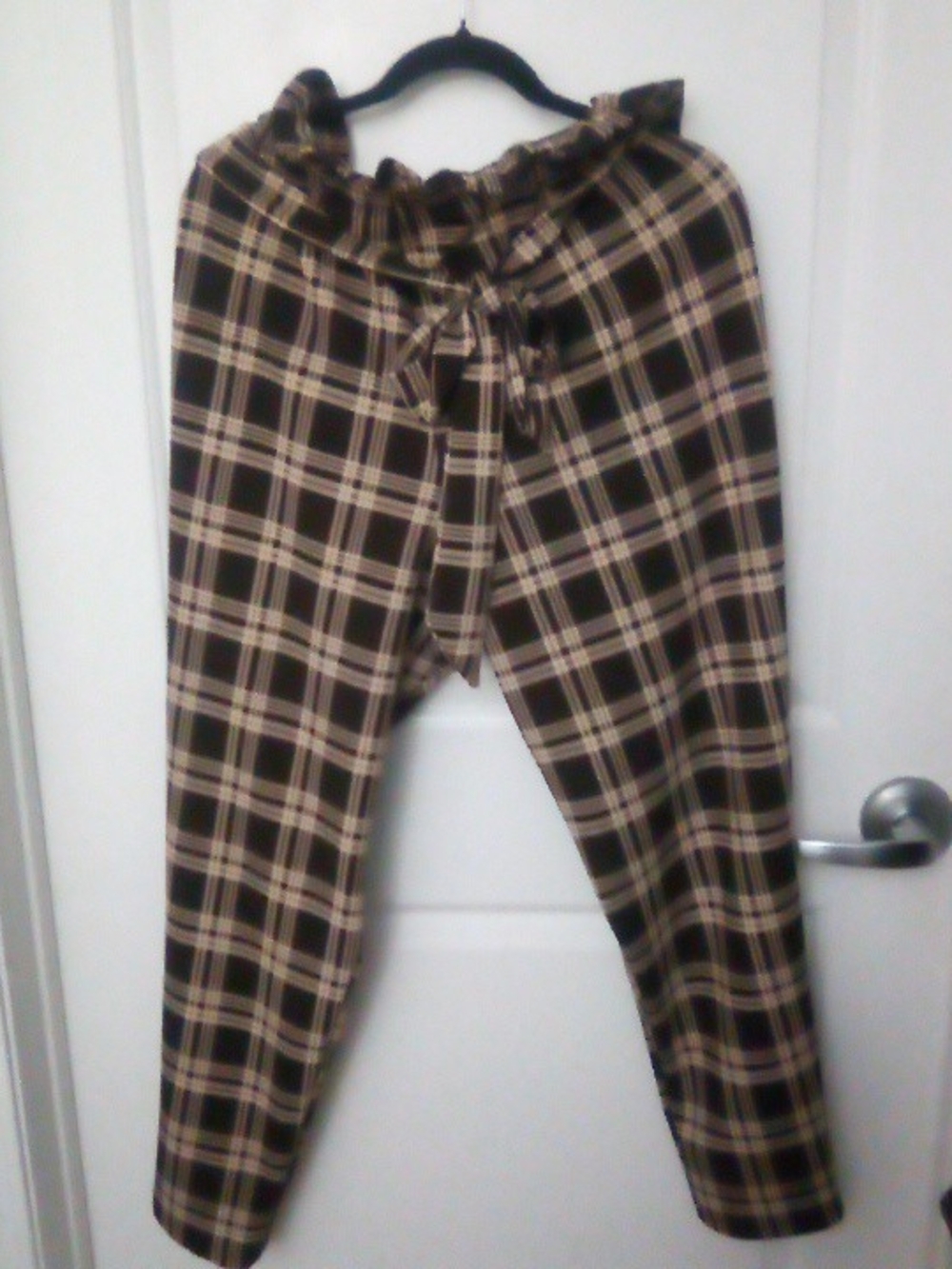 Shein Women's Curve Brown Pld Print W/Ruf. Elast. Waist & Fabric Tie Belt Dz 4XL